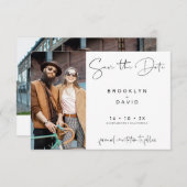 Minimalistische Kalligrafie-Hochzeit speichert die Einladung (Vorne/Hinten)