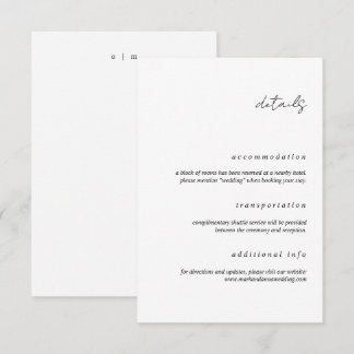 Minimalistische Kalligrafie Hochzeitsdetails Karte