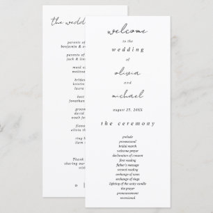 Minimalistische Kalligrafie-Hochzeitsprogramm Programm