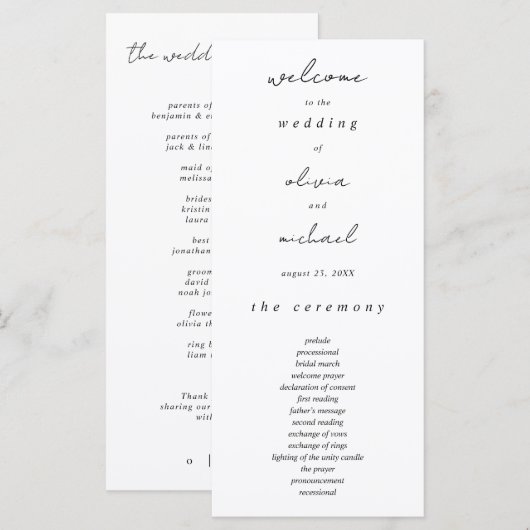 Minimalistische Kalligrafie-Hochzeitsprogramm Programm (Vorne/Hinten)