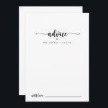 Minimalistische Kalligrafie-Hochzeitsratenkarte Hinweiskarte<br><div class="desc">Diese minimalistische kalligraphische Hochzeitsratenkarte ist perfekt für eine rustikale Hochzeit. Das einfache und elegante Design zeichnet sich durch klassische und extravagante Schriftzeichen in Schwarz und Weiß aus. Diese Karten sind ideal für Hochzeiten, Brautparty, Babydusche, Graduiertenfest u.v.m. Personalisieren Sie die Karten mit den Namen der Braut und Bräutigam, den Eltern, die...</div>