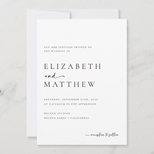 Minimalistische Kalligrafie in einer Hochzeit Einladung (Vorderseite)