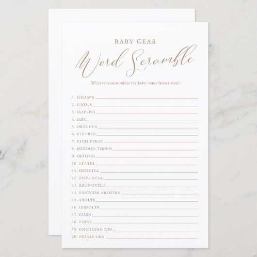 Minimalistische Kalligrafie Kinderdusche Word Scra (Vorne/Hinten)