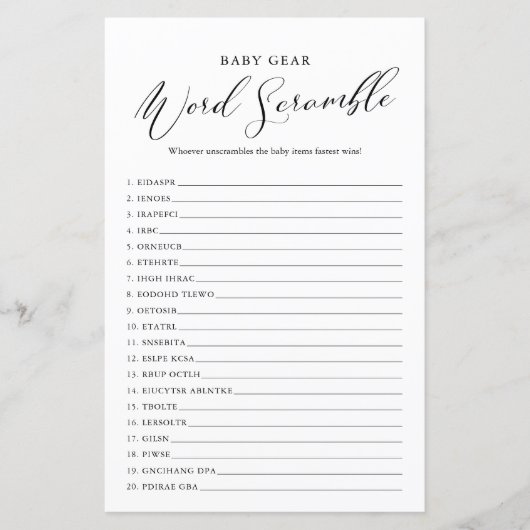 Minimalistische Kalligrafie Kinderdusche Word Scra (Vorderseite)