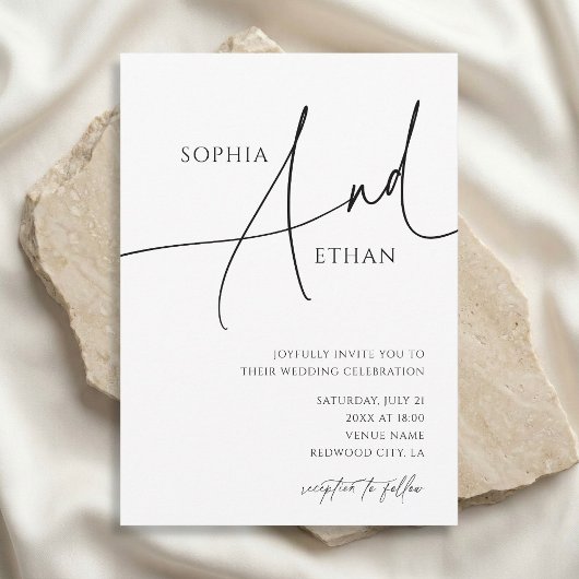 Minimalistische Kalligrafie Lässige White Wedding Einladung