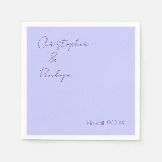 Minimalistische Kalligrafie Periwinkle Travel Wedd Serviette (Vorderseite)