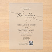 Minimalistische Kalligrafie QR Cod Wedding Acryleinladungen (Vorderseite)