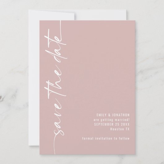 Minimalistische Kalligrafie QR Code Dusty Rose Hoc Save The Date (Vorderseite)