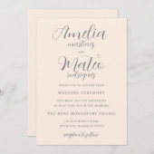 Minimalistische Kalligrafie Rosa Hochzeit Einladung (Vorne/Hinten)