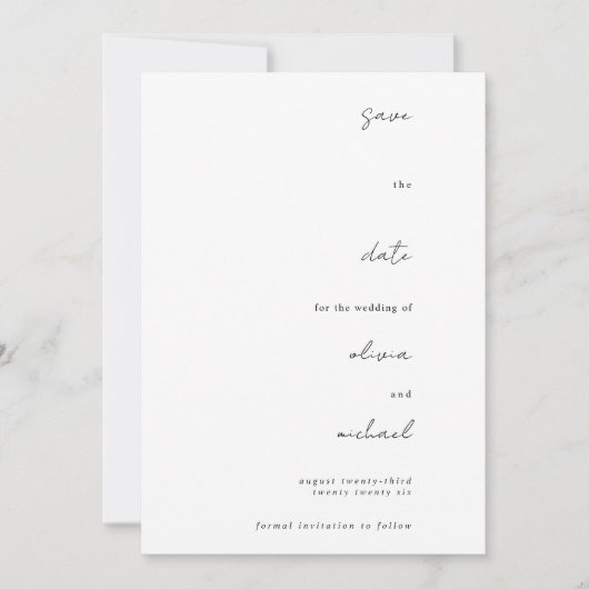 Minimalistische Kalligrafie Save The Date (Vorderseite)