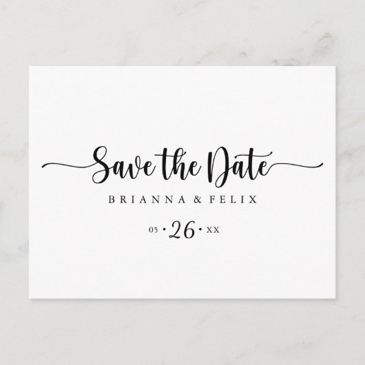 Minimalistische Kalligrafie Save the Date horizont Postkarte (Vorderseite)