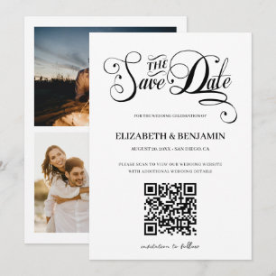 Minimalistische Kalligrafie-Schrift QR-Code 3 Foto Save The Date