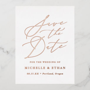 Minimalistische Kalligrafie-Schrift Save-the-Date- Folie Einladungspostkarte