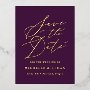 Minimalistische Kalligrafie-Schrift Save-the-Date- Folie Einladungspostkarte