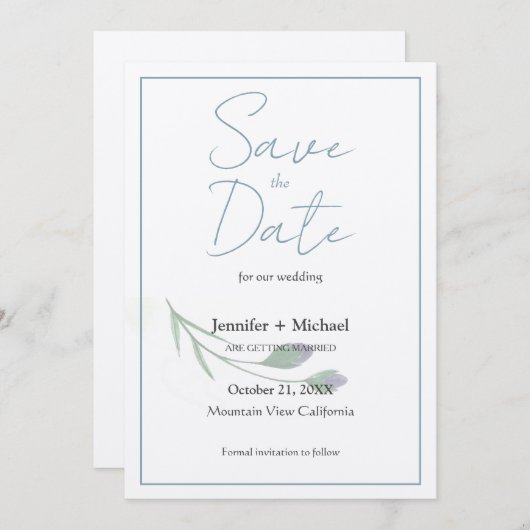 Minimalistische Kalligrafie-Schrift zur Hochzeitss Save The Date (Vorne/Hinten)