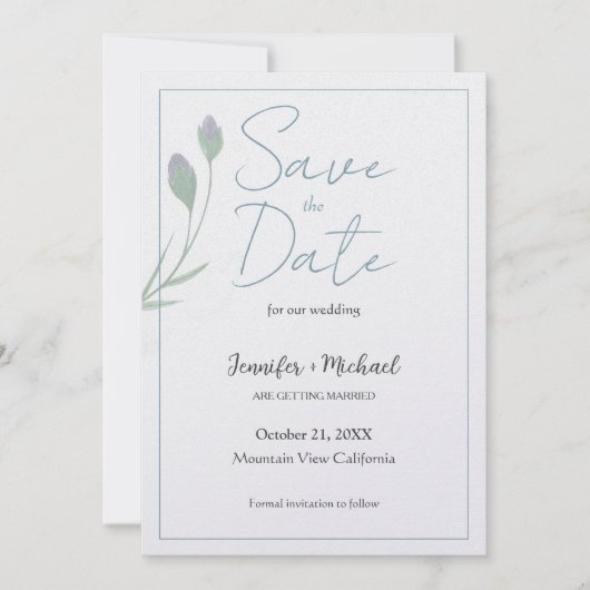 Minimalistische Kalligrafie-Schrift zur Hochzeitss Save The Date (Vorderseite)