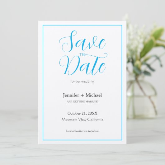 Minimalistische Kalligrafie-Schrift zur Hochzeitss Save The Date (Stehend Vorderseite)