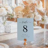 Minimalistische Kalligrafie Script Dusty Blue Wedd Tischnummer