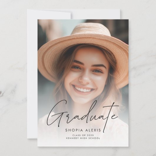 Minimalistische Kalligrafie-Script-Foto-Abschluss Ankündigung (Vorderseite)