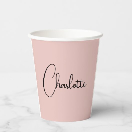 Minimalistische Kalligrafie Script Name Rose Gold Pappbecher (Vorderseite)