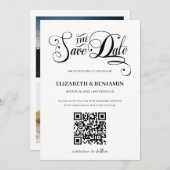 Minimalistische Kalligrafie Script QR Code 3 Foto Save The Date (Vorne/Hinten)