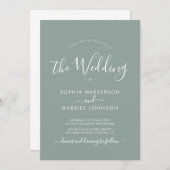 Minimalistische Kalligrafie Script Sage Green Wedd Einladung (Vorne/Hinten)