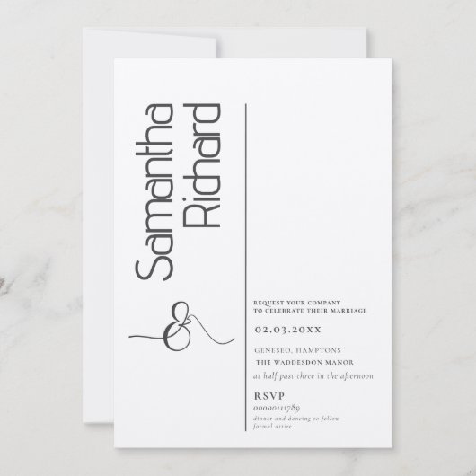 Minimalistische Kalligrafie-Skript Schwarz-weiße H Einladung (Vorderseite)