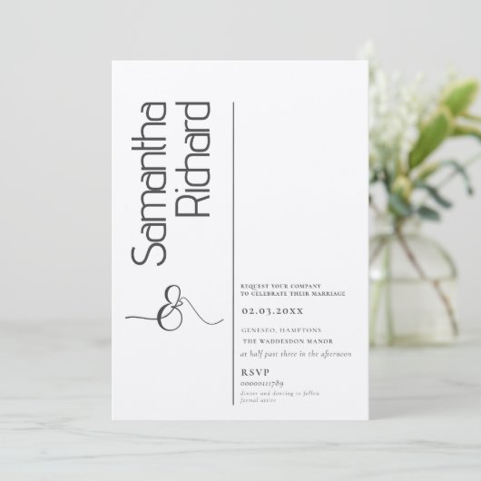 Minimalistische Kalligrafie-Skript Schwarz-weiße H Einladung (Stehend Vorderseite)