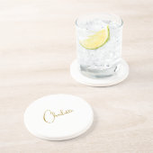 Minimalistische Kalligrafie-Skriptname Gold-Farbe Getränkeuntersetzer (Seite)