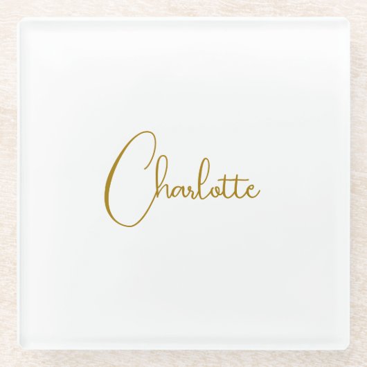 Minimalistische Kalligrafie-Skriptname Gold-Farbe Glasuntersetzer (Vorderseite)