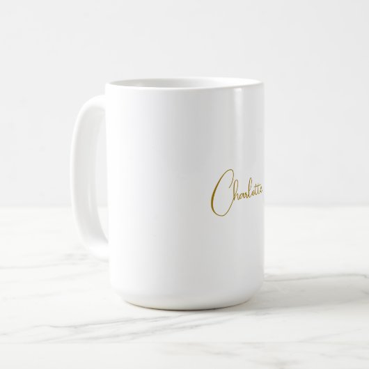 Minimalistische Kalligrafie-Skriptname Gold-Farbe Kaffeetasse (Vorderseite Links)