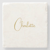 Minimalistische Kalligrafie-Skriptname Gold-Farbe Steinuntersetzer (Vorderseite)