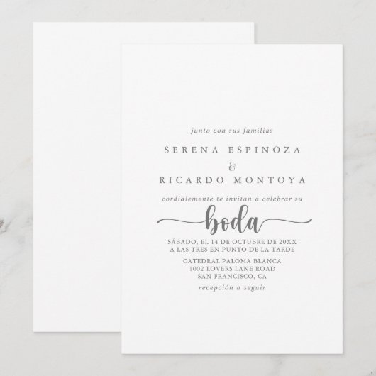 Minimalistische Kalligrafie Spanische Silberhochze Einladung (Vorne/Hinten)