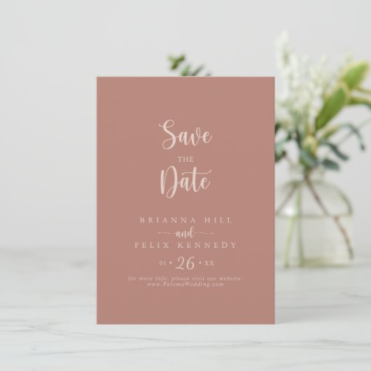 Minimalistische Kalligrafie Terracotta Wedding Save The Date (Stehend Vorderseite)