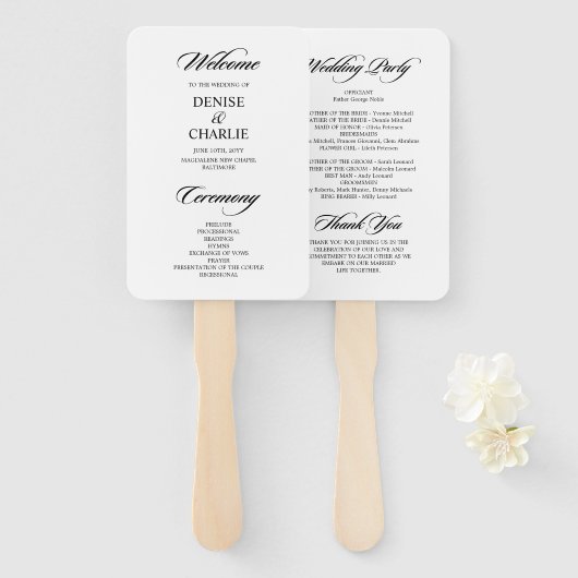 Minimalistische Kalligrafie-White-Wedding Fächer (Vorne und Hinten)