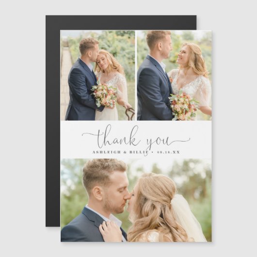 Minimalistische Kalligraphie 3 FotoCollage Vielen  Magnetkarte (Vorne/Hinten)