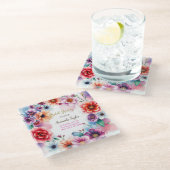 Minimalistische Kalligraphie-Brautparty-Karte Glasuntersetzer (Schrägansicht)