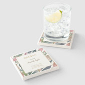 Minimalistische Kalligraphie-Brautparty-Karte Steinuntersetzer (Seitenansicht)