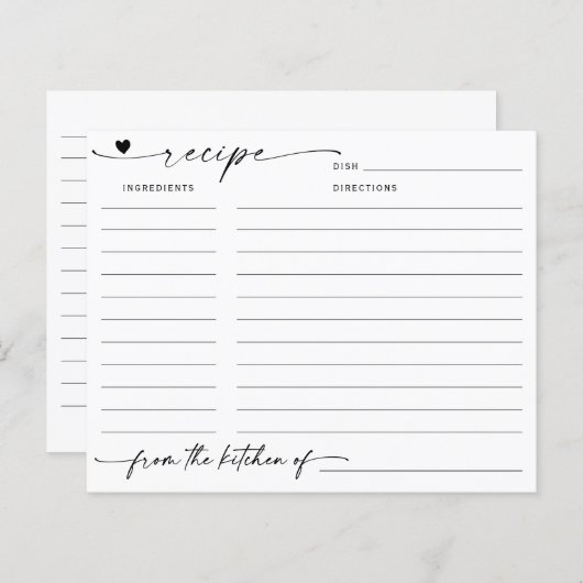 Minimalistische Kalligraphie Brautparty Rezept-Kar (Vorne/Hinten)