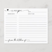 Minimalistische Kalligraphie Brautparty Rezept-Kar (Vorderseite)