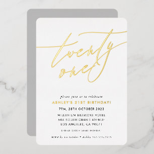 MINIMALISTISCHE Kalligraphie-Chic 21. Geburtstagsg Folieneinladung