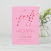 MINIMALISTISCHE Kalligraphie Chic 40. Party rosa r Einladung (Stehend Vorderseite)