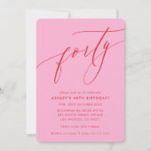 MINIMALISTISCHE Kalligraphie Chic 40. Party rosa r Einladung (Vorderseite)