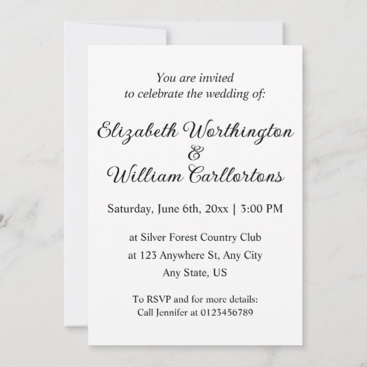 Minimalistische Kalligraphie Einladung (Rückseite)