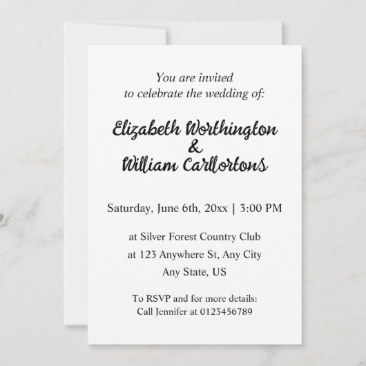 Minimalistische Kalligraphie Einladung (Rückseite)