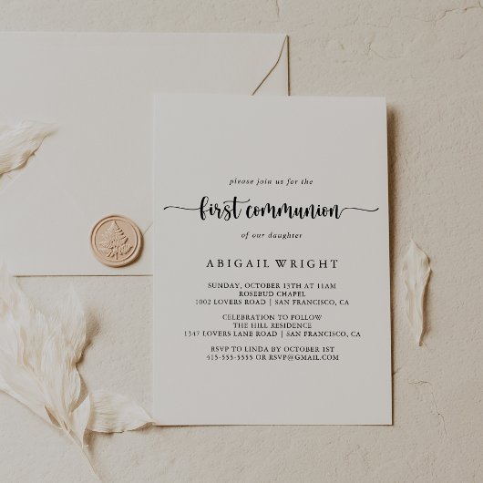 Minimalistische Kalligraphie Erste Kommune Einladung