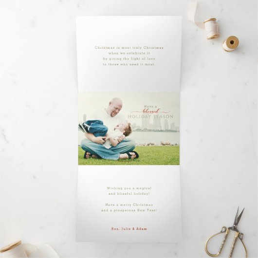 Minimalistische Kalligraphie - Gruß und Foto Dreifach Gefaltete Urlaubskarte (Innenseite)