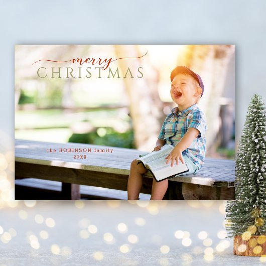 Minimalistische Kalligraphie - Gruß und Foto Dreifach Gefaltete Urlaubskarte