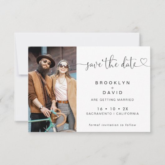 Minimalistische Kalligraphie Herzkarte Save the Da Einladung (Vorderseite)