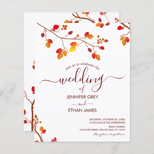 Minimalistische Kalligraphie-Hochzeit im Herbst ei (Vorne/Hinten)